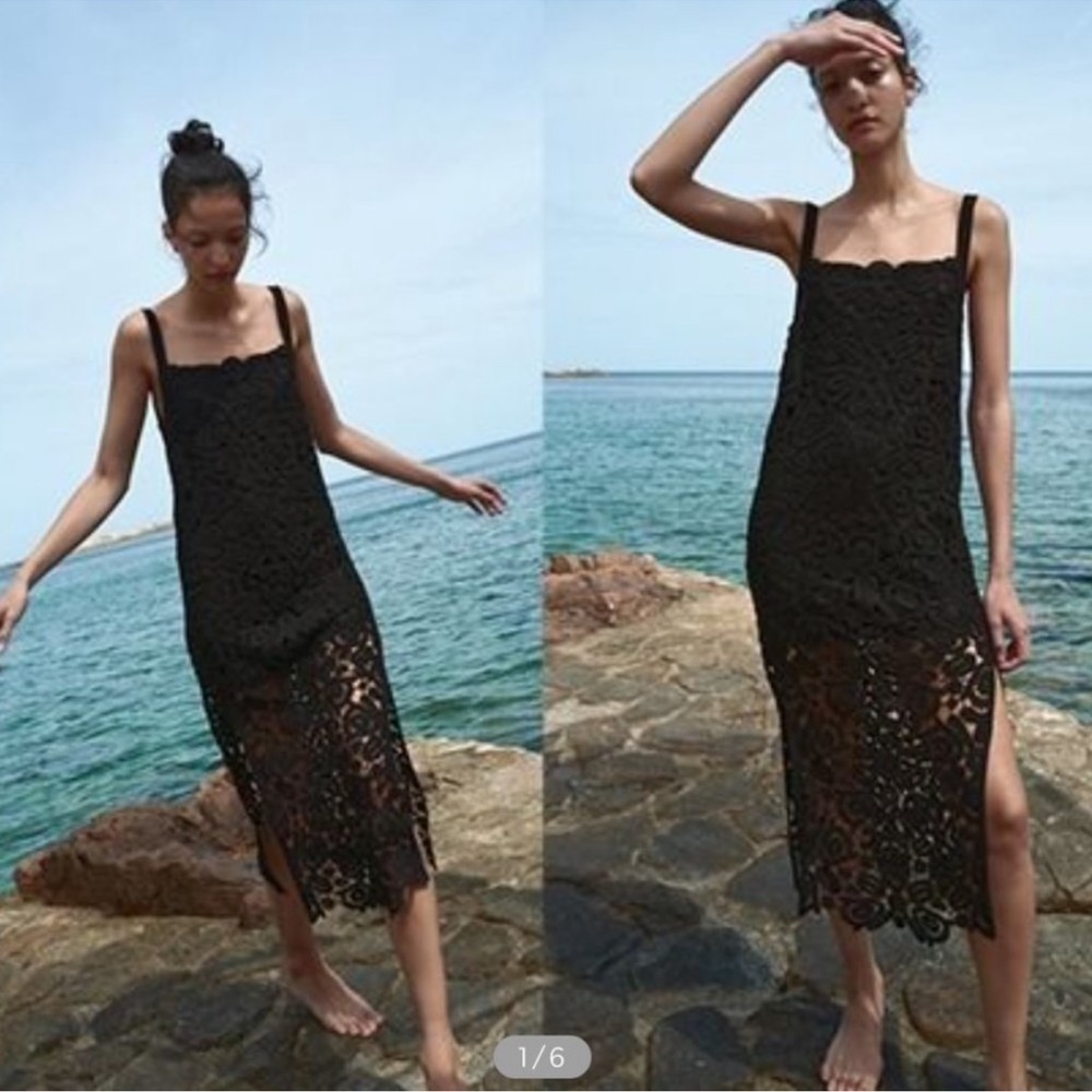 ZARA MACRAMÉ LACE KNIT DRESS - Picture 8 of 16